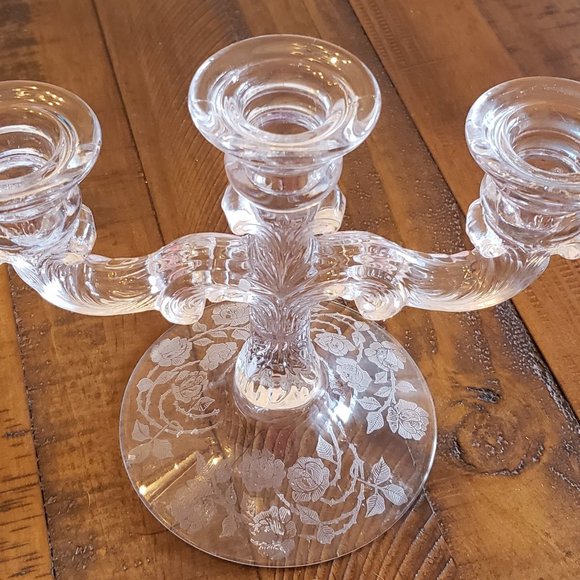 Vintage Cambridge Glass 3-Arm Crystal Candle Holders – Rosepoint 🌹 - Picture 4 of 7
